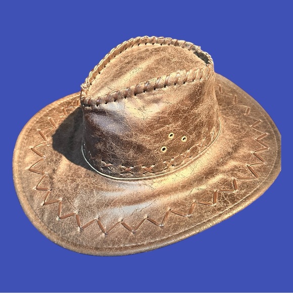 Gorgeous Distressed Black Faux Leather Cowboy Hat (VGUC) - Picture 9 of 9